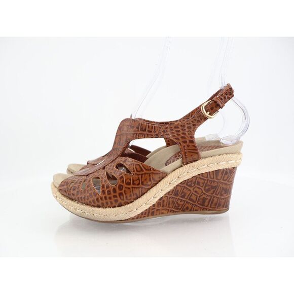 Earthies Women's Bali Sandal Size 8 Wedge Slingback Brown Croc Leather Comfy - Picture 7 of 13